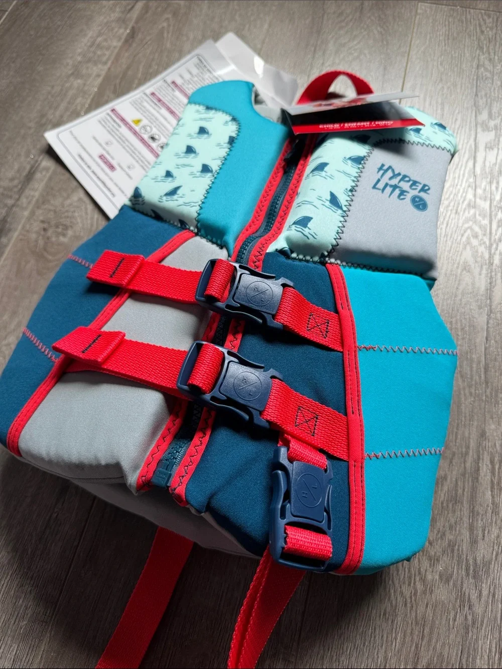 Hyperlite Child Life Vest - Kids Blue & Teal Life Jacket with Orange Accents